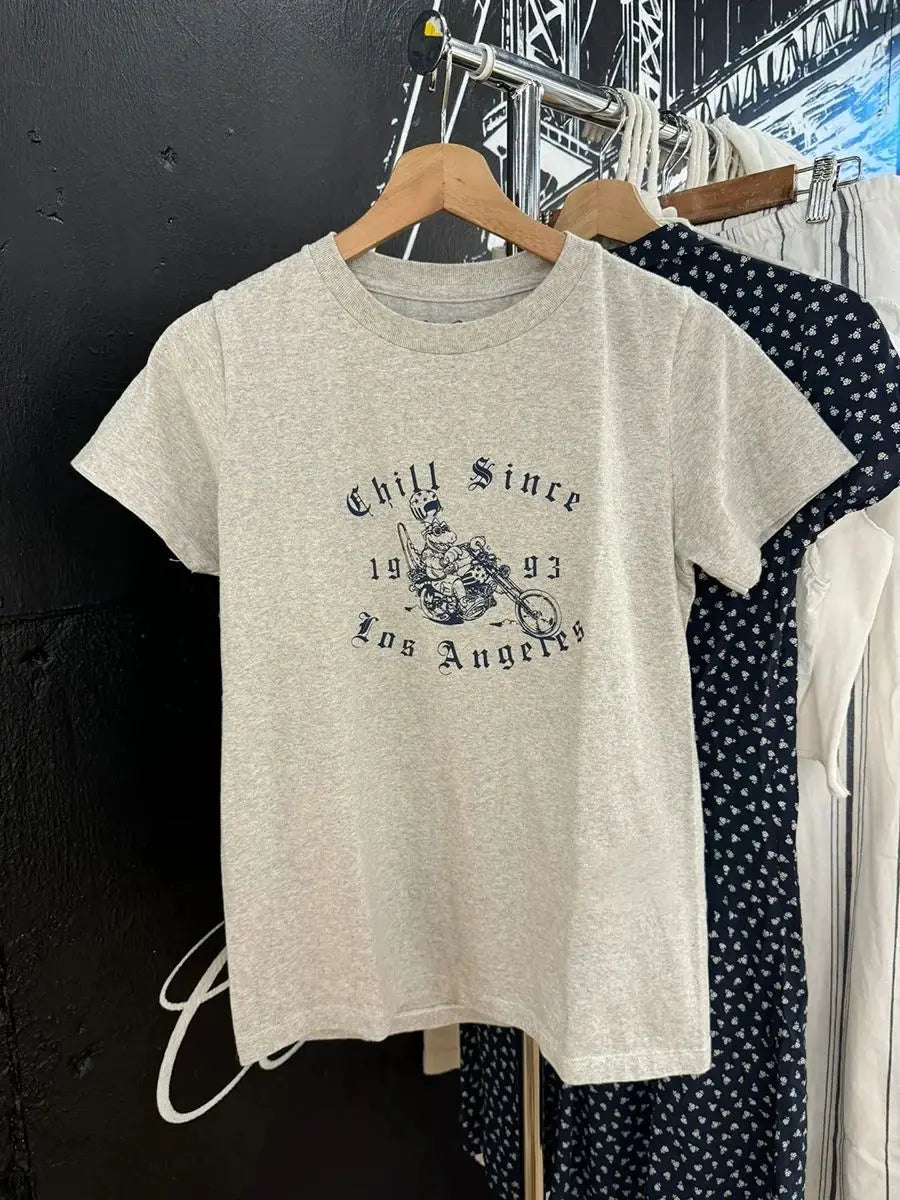 Vintage Car Print T-shirt Women Summer Cotton Casual Streetwear O-neck Short Sleeve Tee Shirts Female Sweet Tshirt Y2K Tops Girl