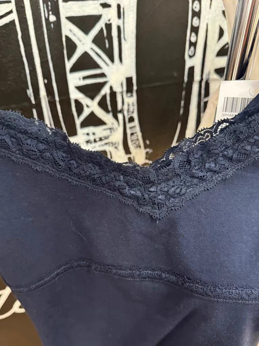 New Lace Trim Navy Slim Tank Tops Woman Summer Bow V-Neck Sleeveless Cotton Cropped Vest Casual Vintage Streetwear Crop Top Y2K