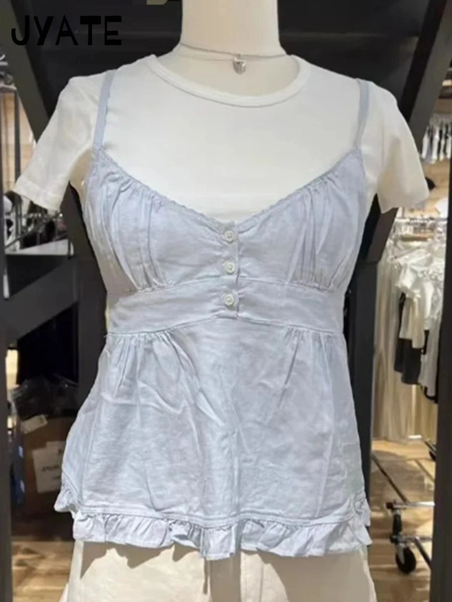 Sweet V-neck Lace Trim Camisole Women Summer New Cotton Sexy Simple Casual Cropped Vests Vintage Cute Basic Tank Tops Y2K Femmle