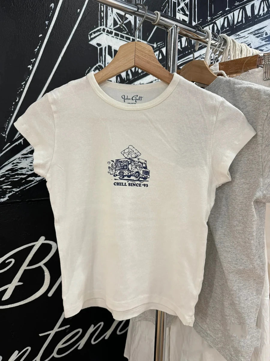 Vintage Car Print T-shirt Women Summer Cotton Casual Streetwear O-neck Short Sleeve Tee Shirts Female Sweet Tshirt Y2K Tops Girl