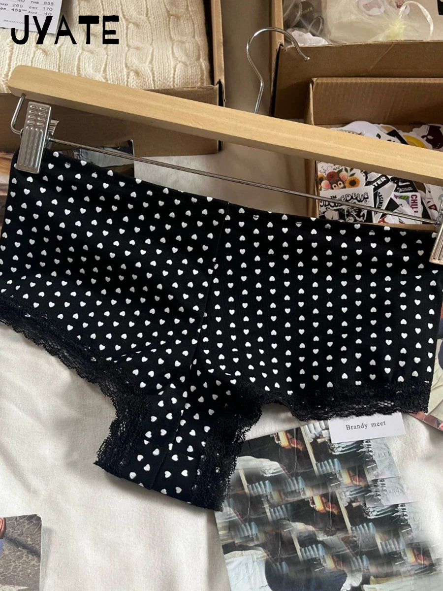 Heart Print Vest Shorts 2 Pieces Set Women New Lace V-neck Slim Tank Tops Elastic Waist Short Pants Sweet Home Pajama Sets Y2K