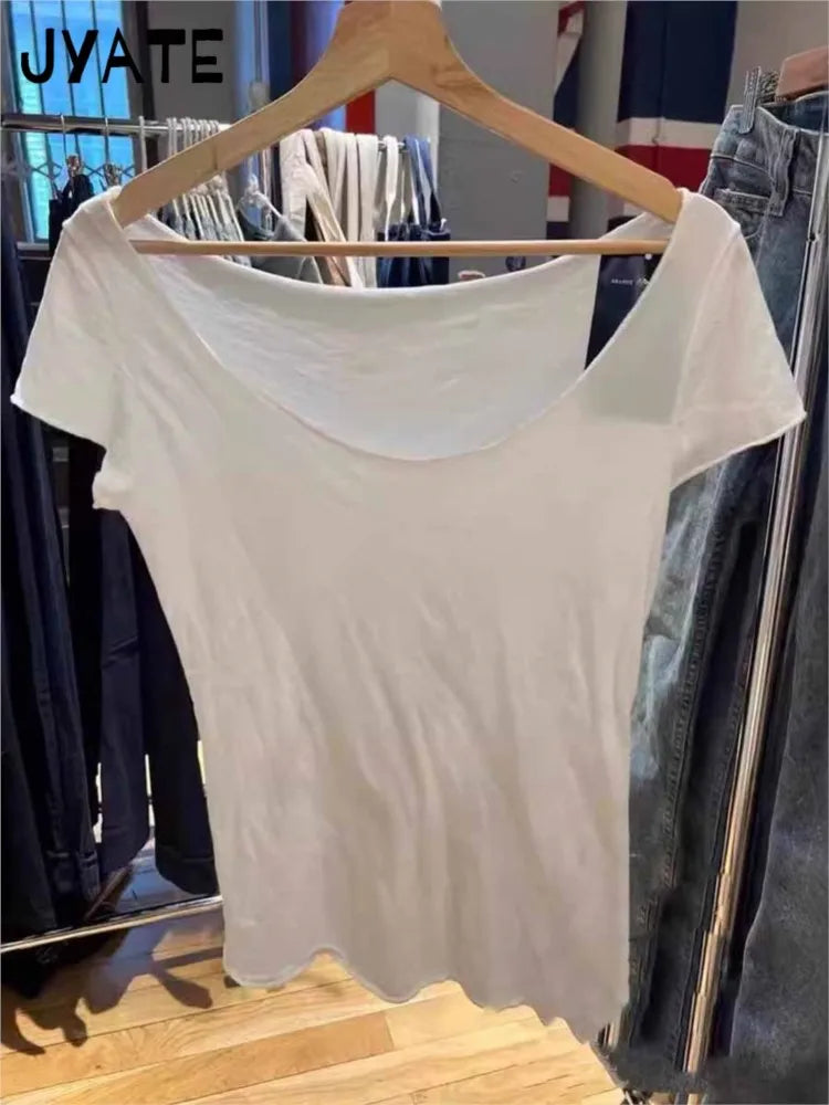 Simple Raw Hem Crew Neck Short Sleeve Tees Women Casual Cotton Soft Thin Sexy Chic Basic Tops Streetwear Vintage Sweet T-shirts