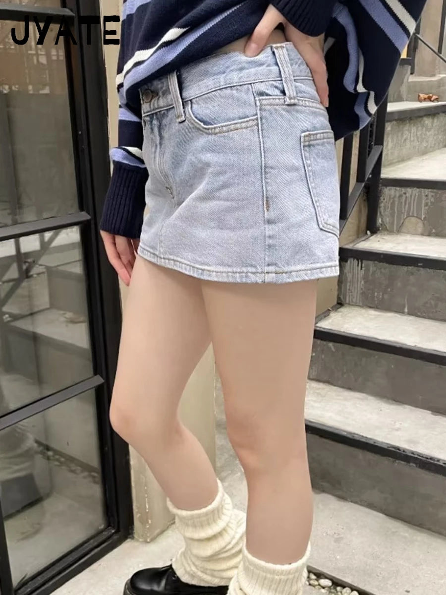 New Harajuku Blue Denim Mini Cargo Skirts Women Summer Cotton Slim Sexy Low Rise Skirt Female Vintage Sweet Chic Y2K Falda 2024