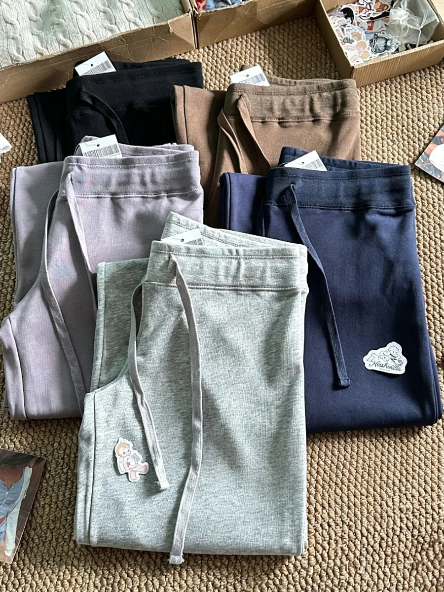 Solid Drawstring Joggers Sweatpants Women Spring Simple Basic Casual High Waist Wide Leg Pants Vintage Streetwear Loose Trousers