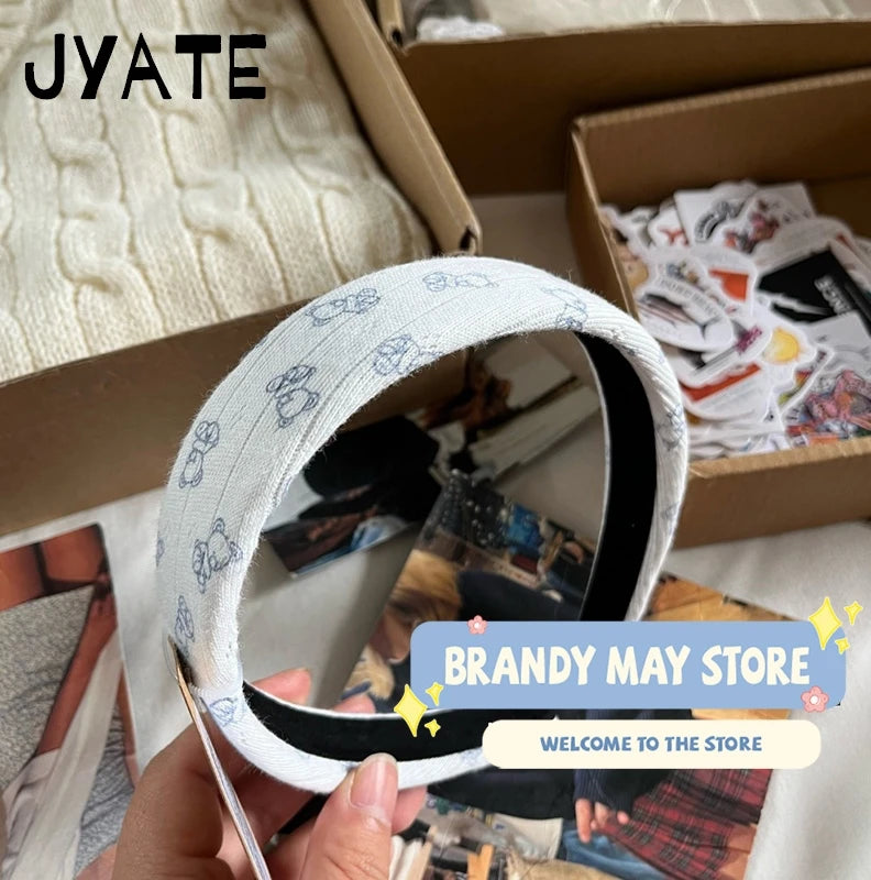 Little Bear Print Headbands Women New Casual Vintage Cotton Preppy Style Streetwear Headwears Girl Cute Sweet Y2K Headband OOTDS