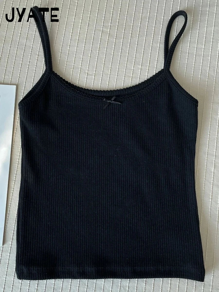 Lace Trim Floral Eyelet Tank Tops Women New Summer Cotton Bow Slim Preppy Style Cropped Vests Sweet Vintage Chic Camisole Y2K