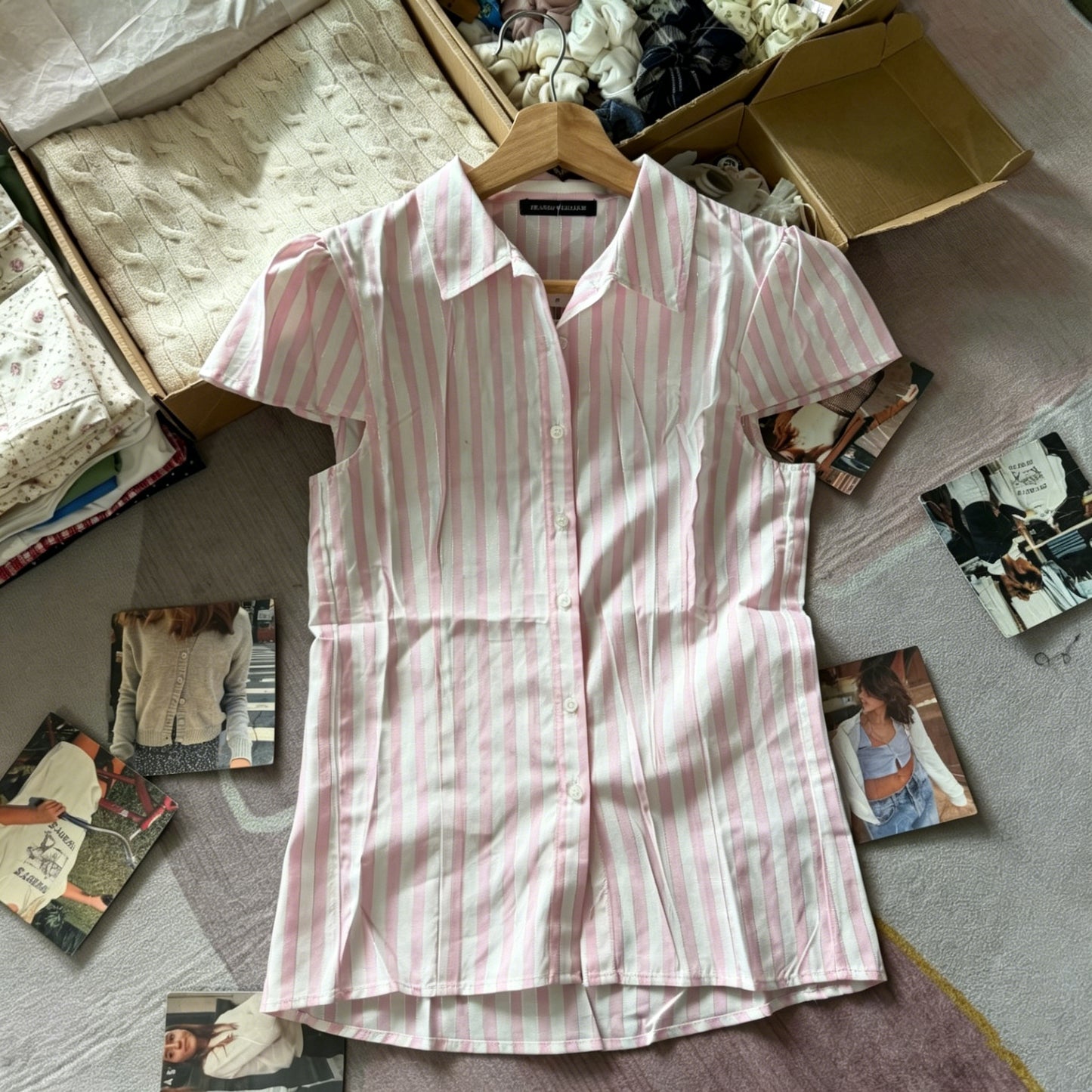Pink Striped Puff Sleeves Tees Pretty Versatile Blouse