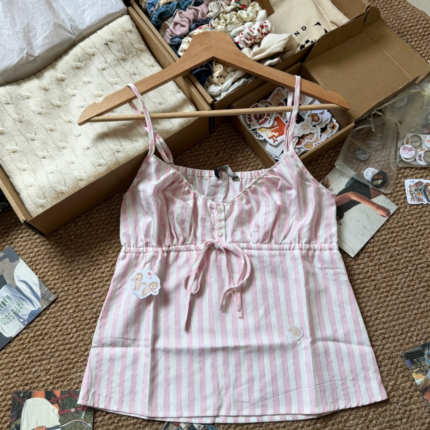 Pink Striped Puff Sleeves Tees Pretty Versatile Blouse
