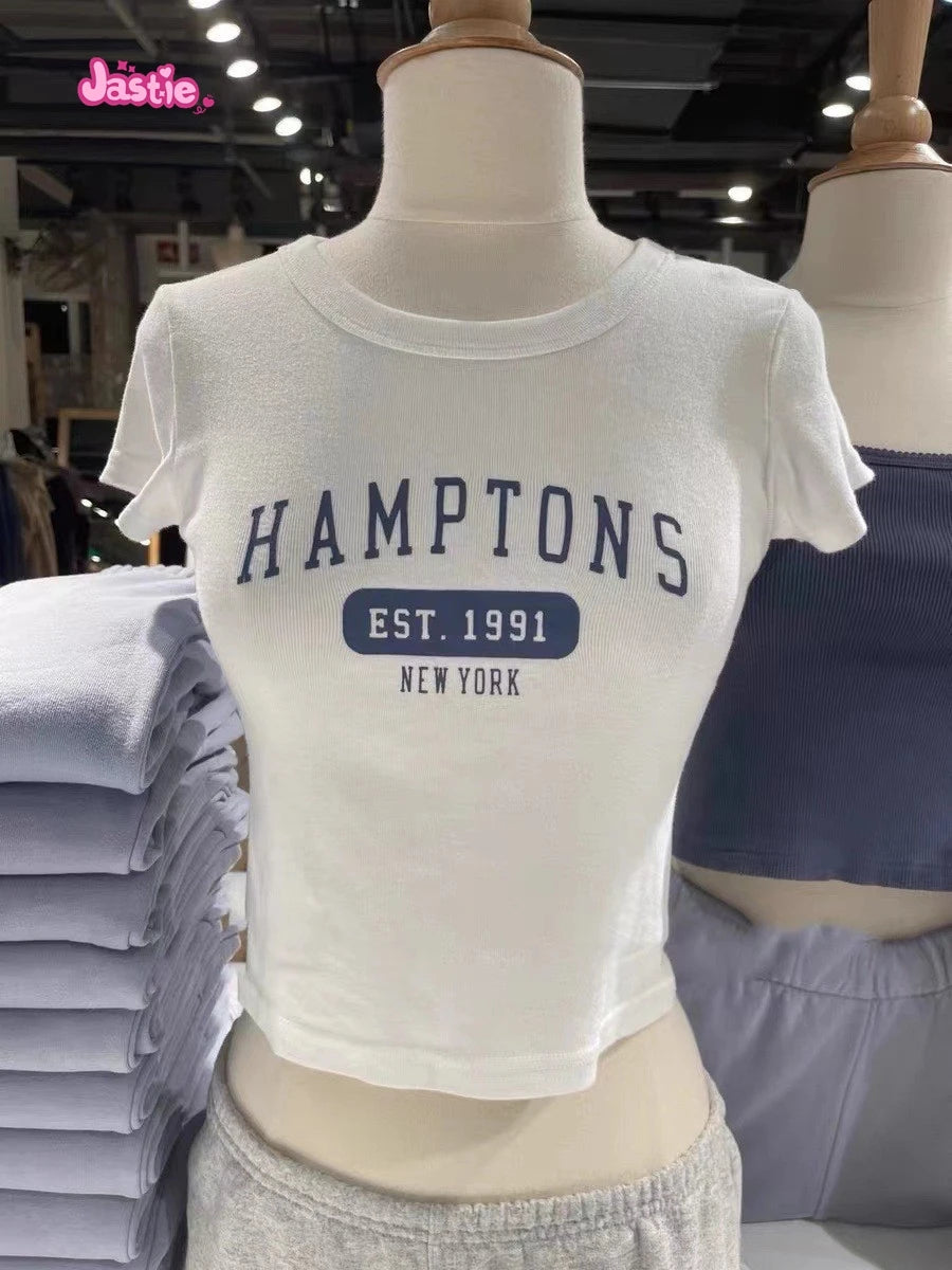 Vintage Letter Graphic Crop Top Women Summer Casual Round Neck Short Sleeve Short T-shirt Female Retro Classic Cotton Tops Chic