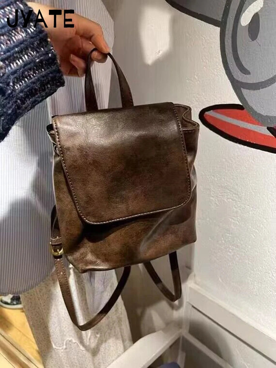 America Vintage School Bag Woman Summer Street Trendy Retro Pu Leather Ladies Shoulder-Bag Harajuku Cute Small Backpack Bags Y2K