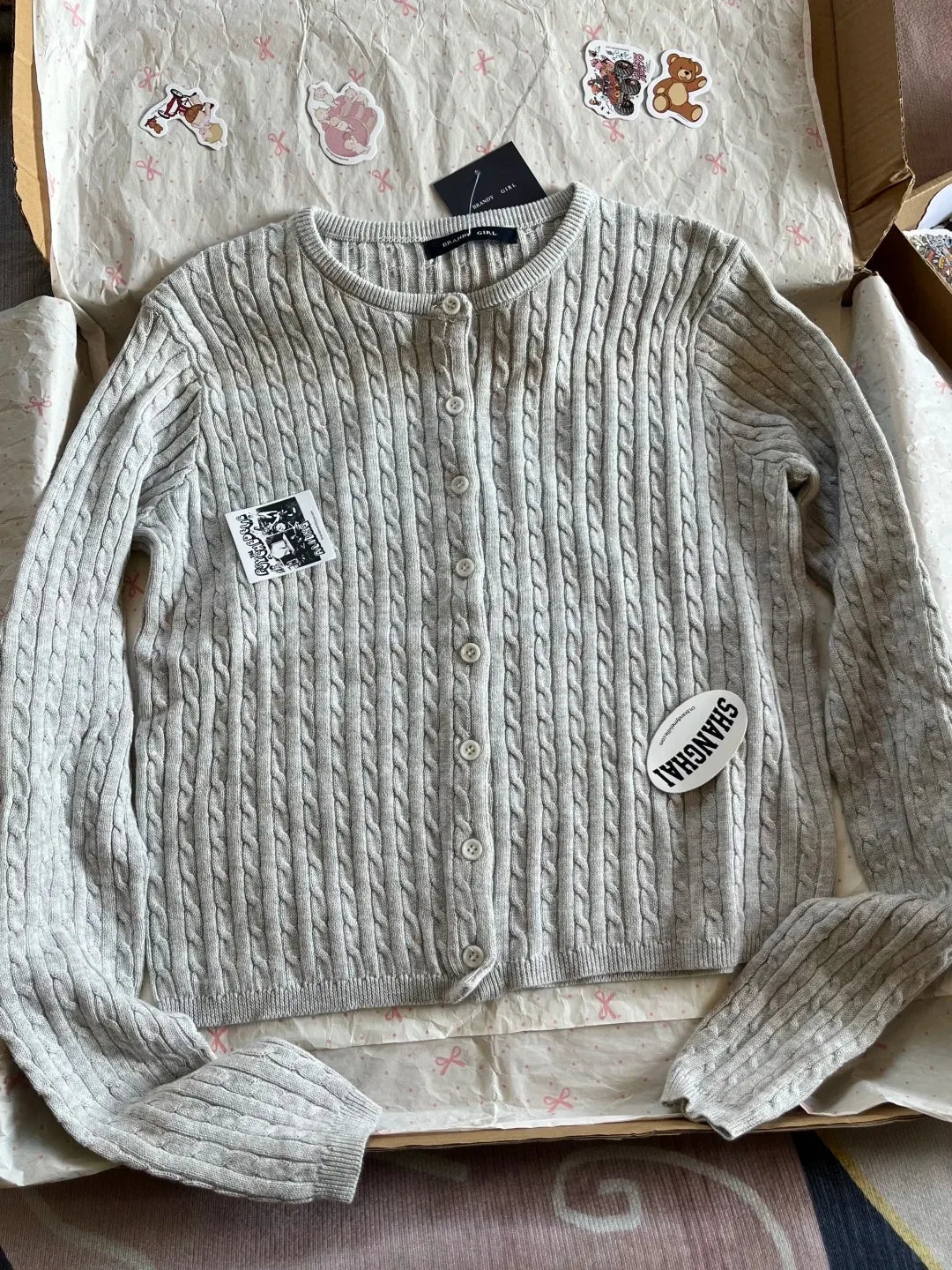 Twist flower Knitted Sweater Cardigan Crew Neck Single Breasted Long Sleeve Slim Coat Vintage Streetwear Simple Crop Top Y2K