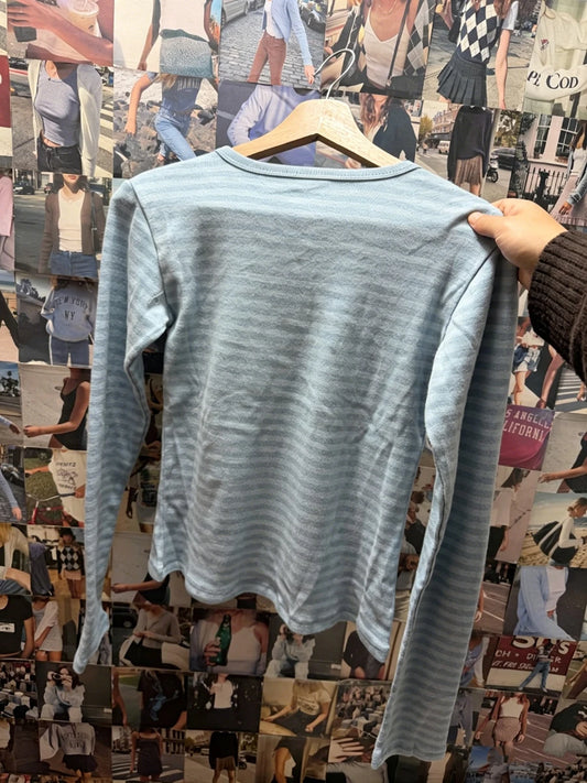 Blue Striped Slim Long Sleeve Tees Women Spring Casual Cotton O-neck Tshirt New Tops Clothes Sweet Cute  Vintage T-shirts Y2K