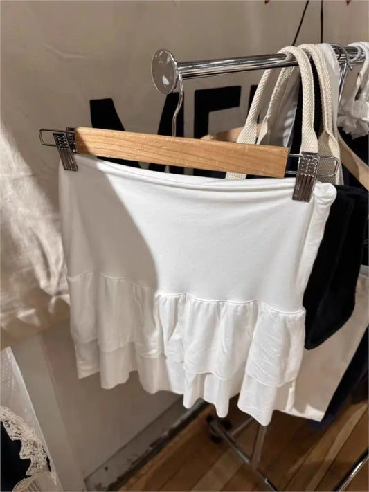 Tiered Ruffle White Mini Skirts Women Summer Sweet Cotton High Waist Skirt Female Cute Vintage Preppy Style A-line Short Faldas