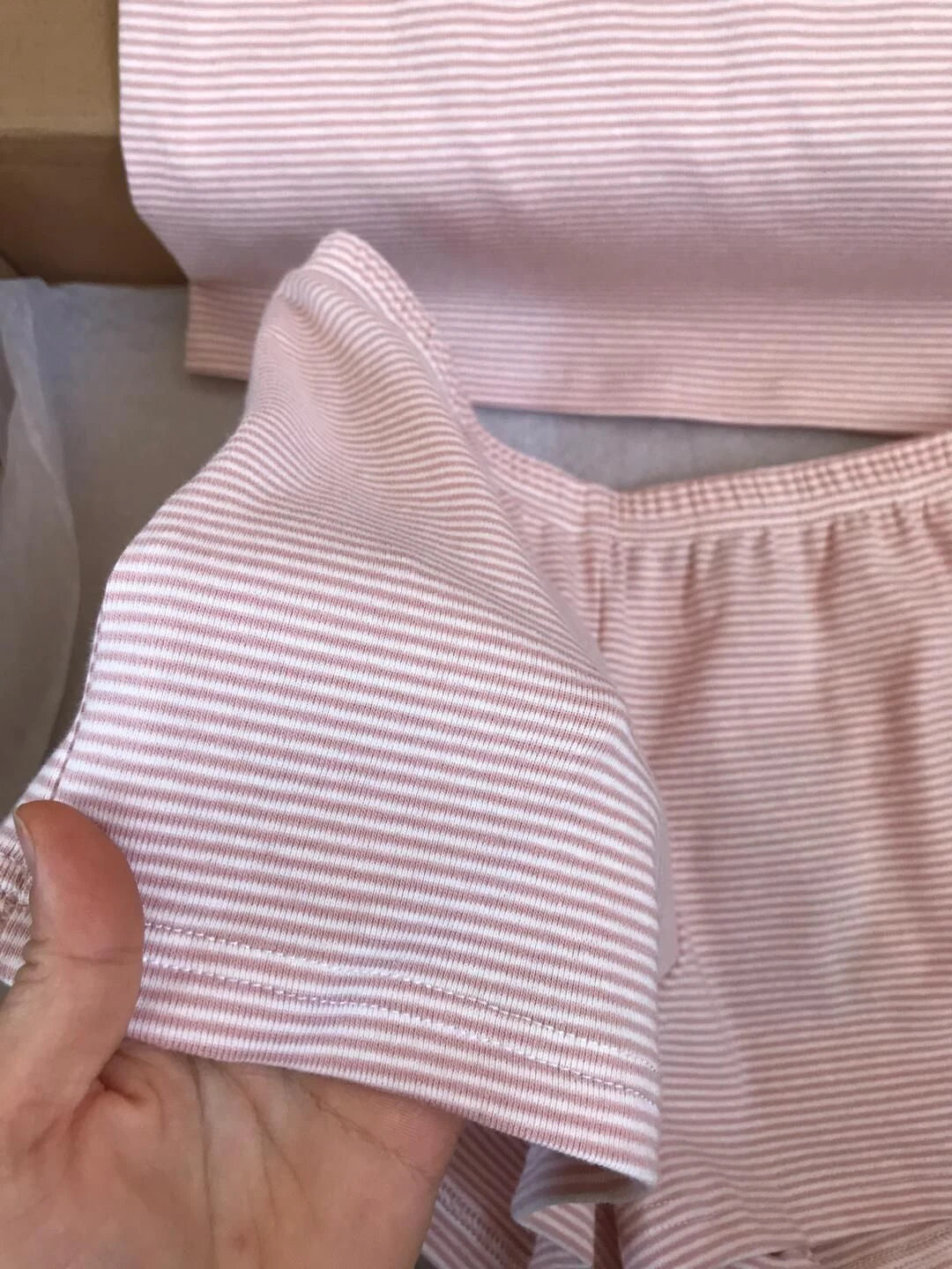 Sweet Pink Striped T-shirt Shorts Set Woman Slash Neck Slim Crop Top+Elastic Waist Straight Sweatshorts Cotton 2 Piece Sets New