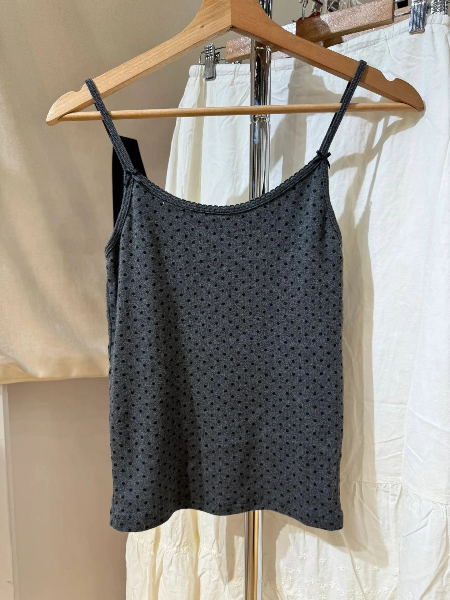 New Dot Lace Trim Slim Tank Tops Women Summer Casual Bow Strap Sleeveless Cotton Camisole Vintage Streetwear Sweet Y2K Crop Top