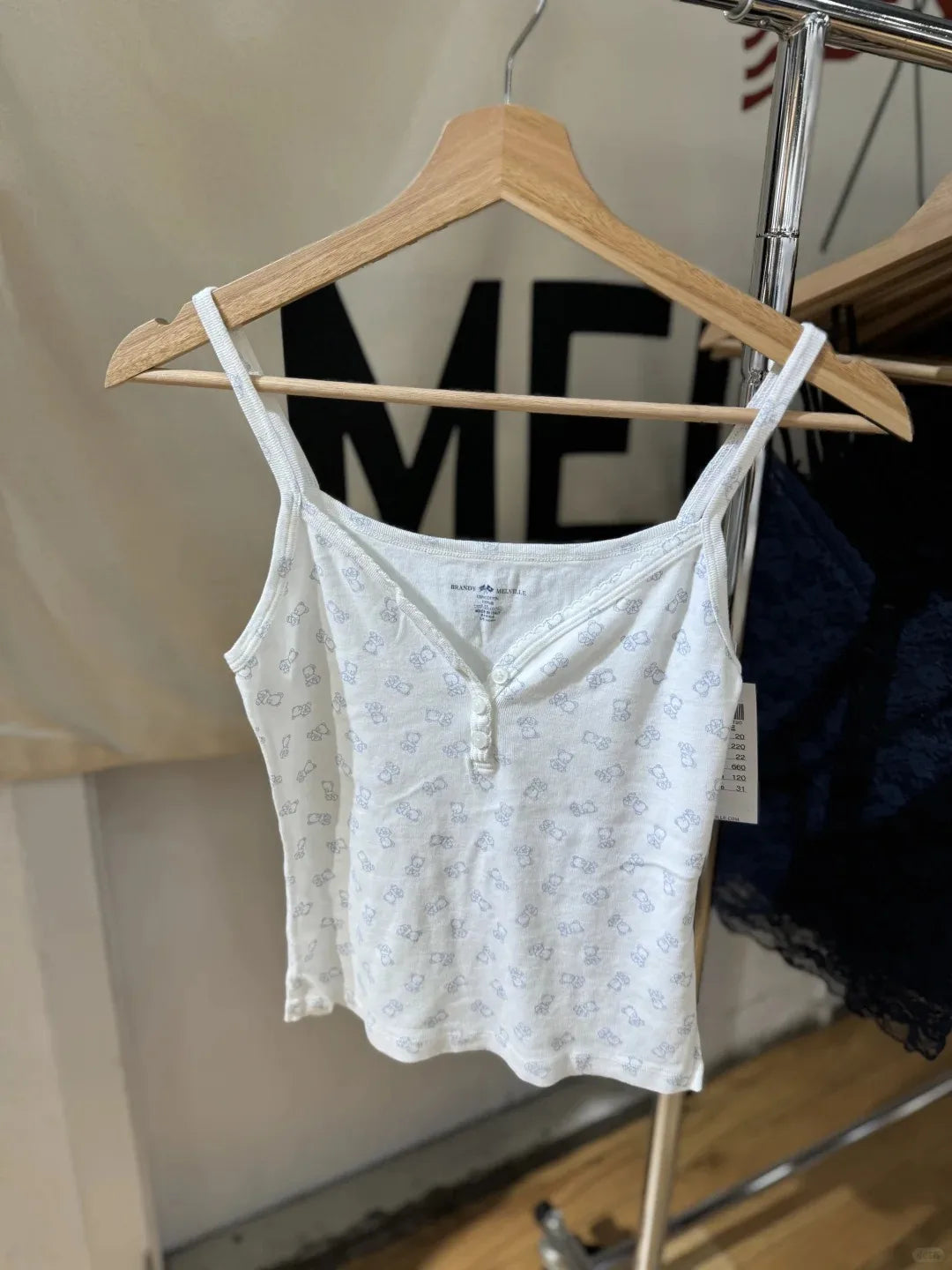 Little Bear Print Eyelet Tank Tops Women Summer Casual U Collar Neck Cotton Slim Sleeveless Vests Sweet Cute Chic Camisole Y2K