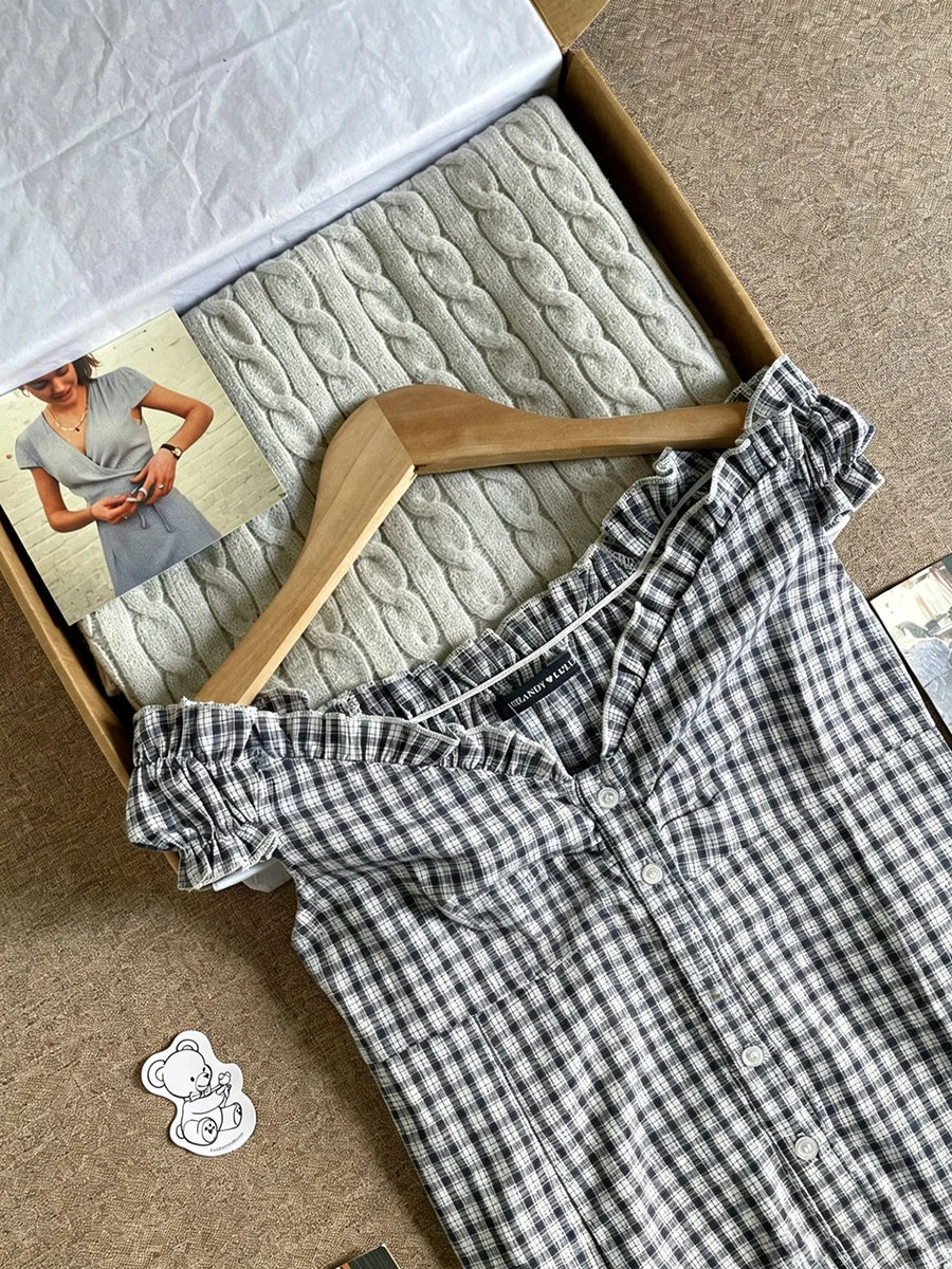 Folds Plaid Ruffle Sleeveless Blouse Top Women Streetwear Casual Single Breasted Tank Tops Cute Sweet Preppy Style Camisole Y2K
