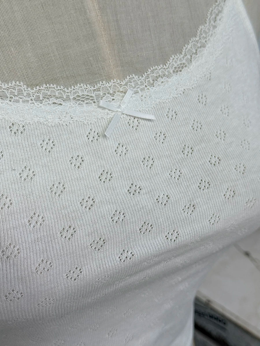 White Eyelet Lace Camisole Women Summer New Casual Streetwear Slim Cotton Sleeveless Tank Tops Sweet Cute Simple Camisole Y2K