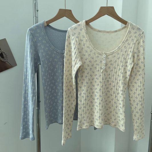 Cute Bear Print Buttons Long Sleeve Tees Women Autumn New Casual Slim Preppy Style Top Shirts Sweet Vintage Pajama T-shirts Y2K