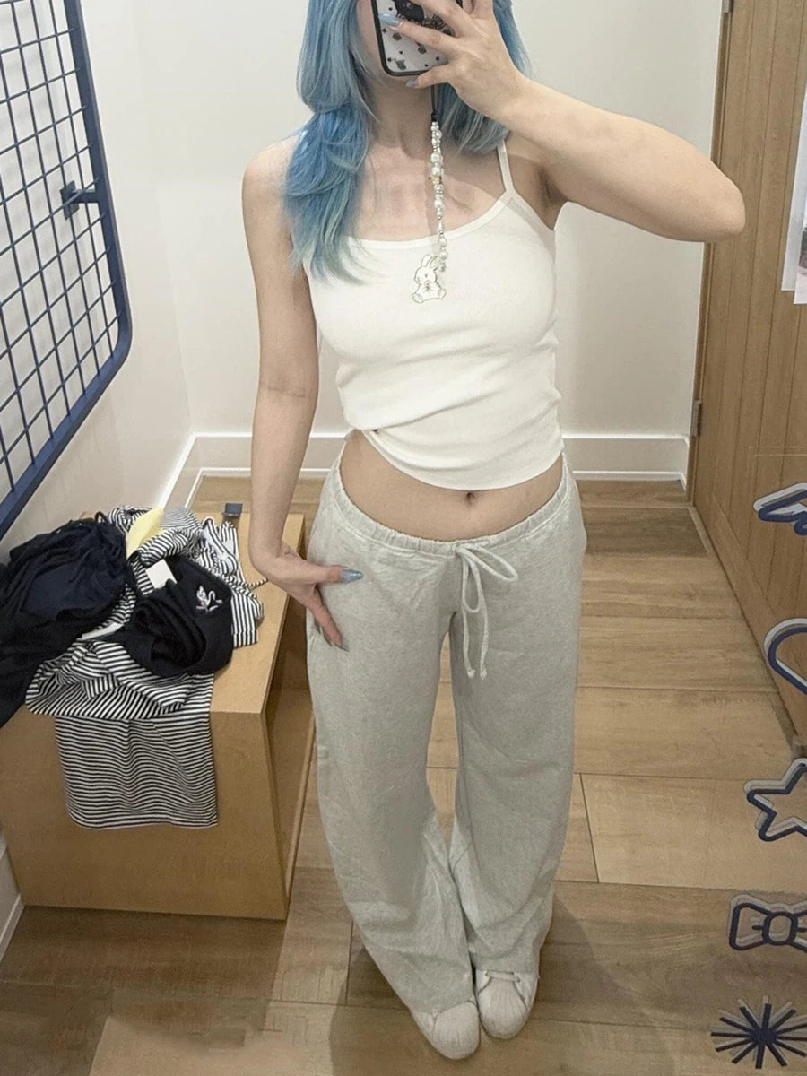 Rabbit Print Cute Ribbed Camisole Women Summer New Cotton Casual Slim Sleeveless Vests Streetwear Preppy Style Tank Tops Y2K