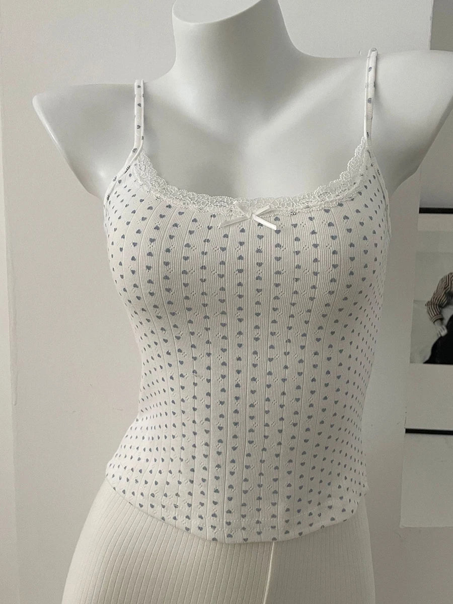 Lace Trim V-neck Slim Tank Tops Women Summer New Streetwear Cotton Casual Sleeveless Vests Sweet Cute Preppy Style Camisole Y2K
