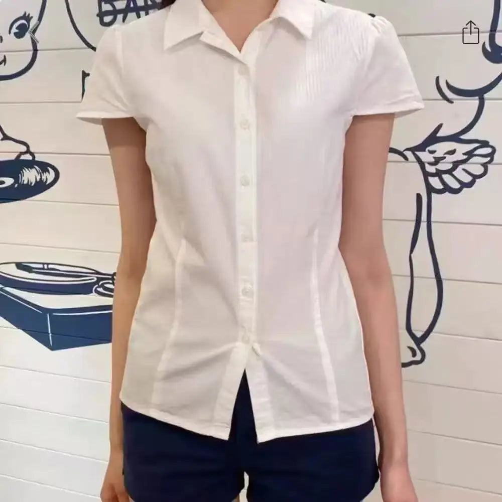Red Plaid Button Blouse Women Casual Streetwear Cotton Lapel Short Sleeve Tees Vintage Preppy Style Sweet T-shirts Y2K Tops