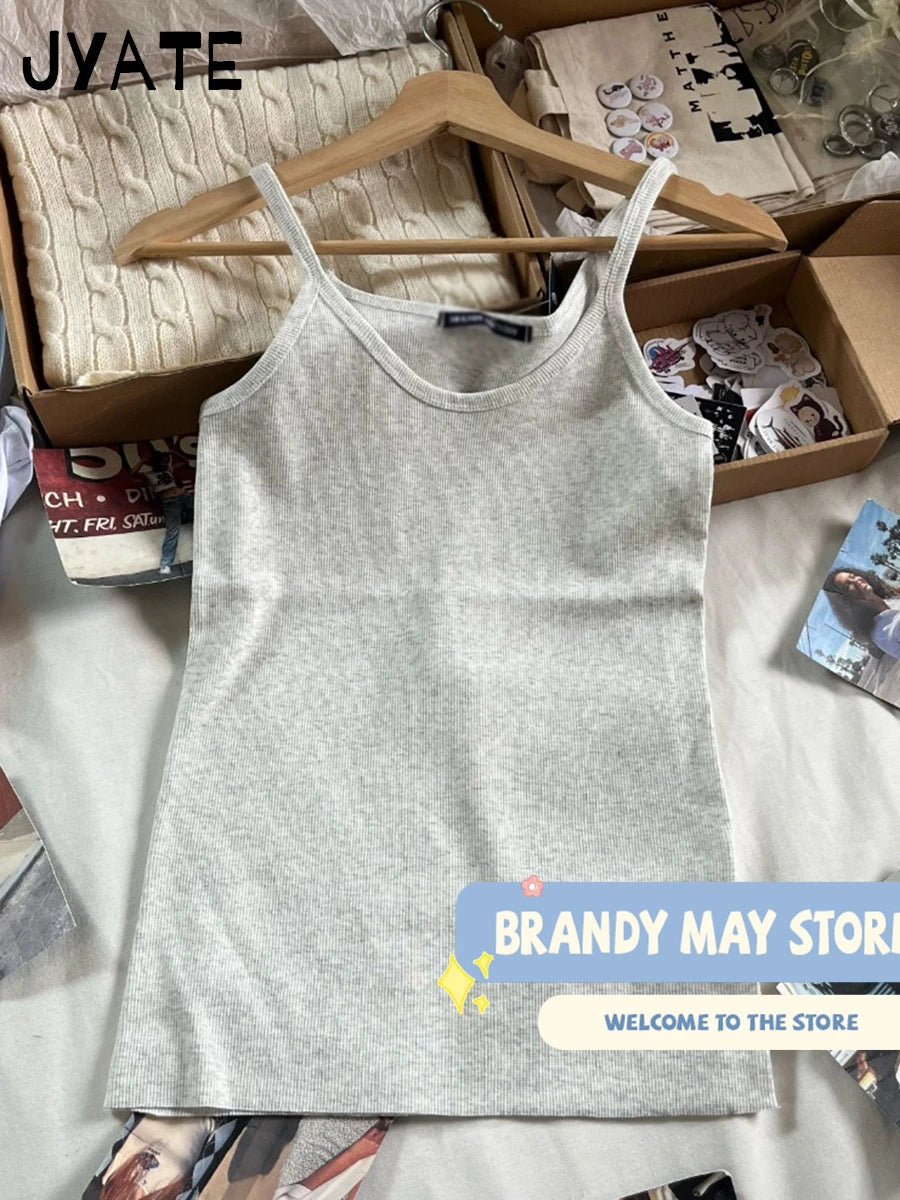 Simple Gray Raw Hem Tank Tops Women Summer New Cotton Soft Ribbed Casual Streetwear Vests Female Vintage Basic Chic Camisole Y3K