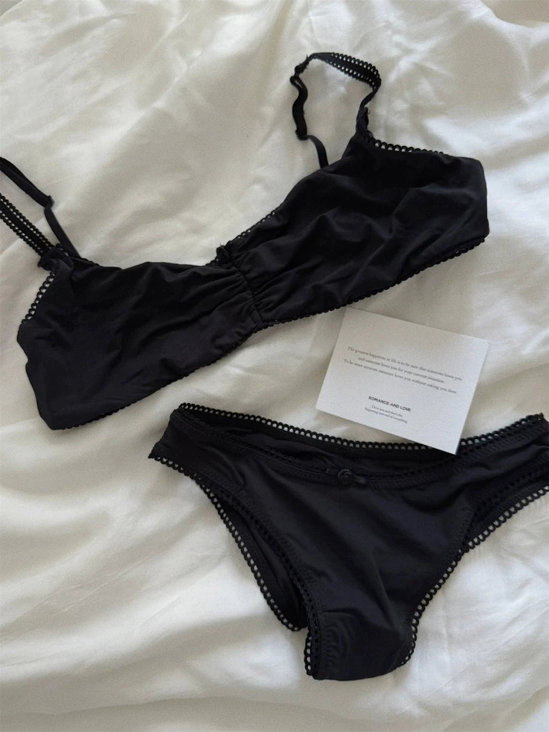 Pink Lace Bra Set Woman Adjusted-strap Seamless Bras+Low Waist Panties Female Casual Simple Solid High Elasticity Lingerie Sets