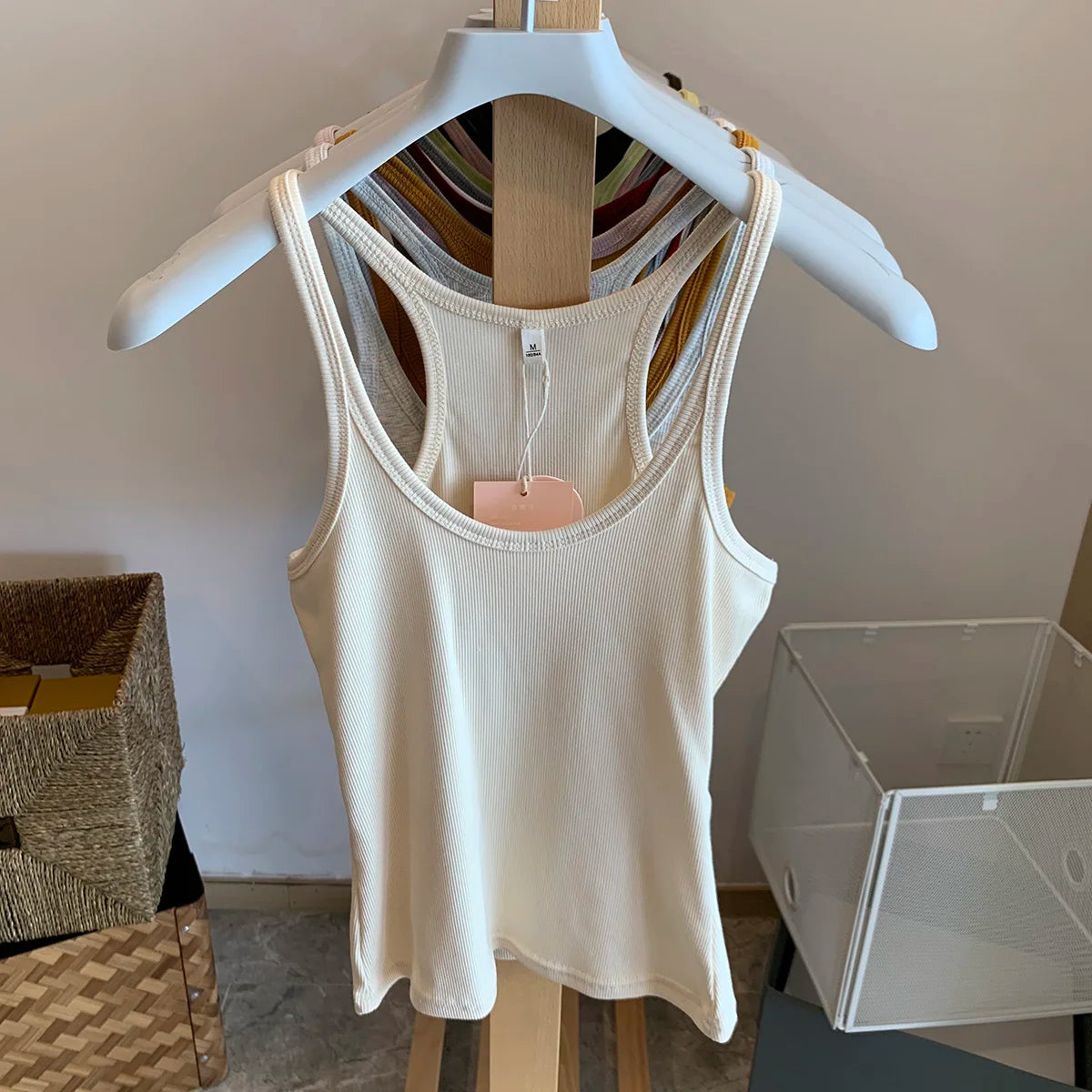 Vintage Solid Ribbed U-neck Tank Tops Women Summer New Streetwear Basic Sleeveless Vests Sweet All-matchCasual Slim  Camisole