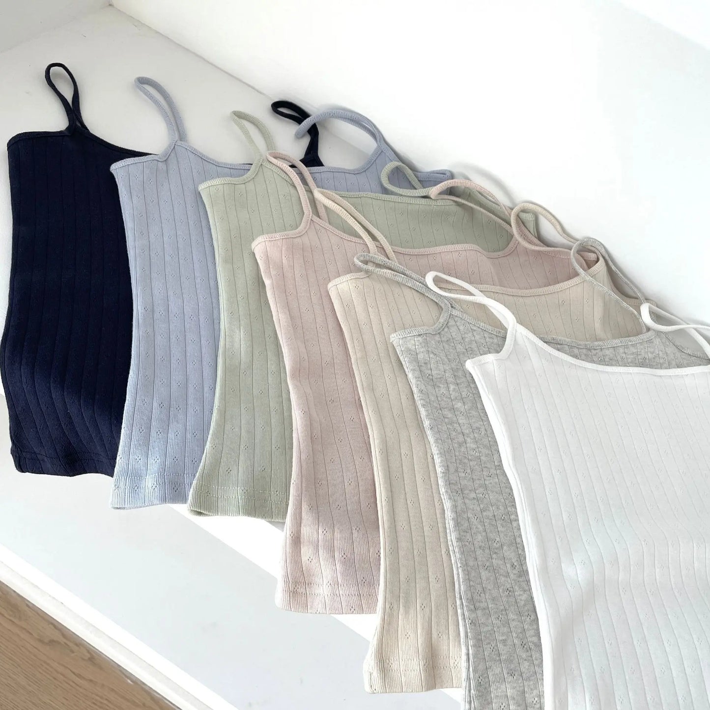 Eyelet Solid Slim Camisole Women Summer Chic Streetwear Cotton Sleeveless Vests Sweet Simple All-match Tank Tops Y2K