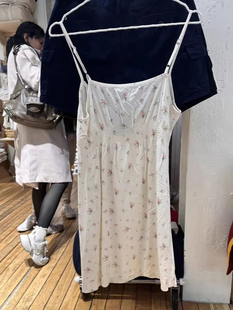 Floral Print Lace Trim V-neck Mini Dress Women Summer Casual Buttons A-line Short Vestidos Cute Sweet Preppy Style Y2K Dresses