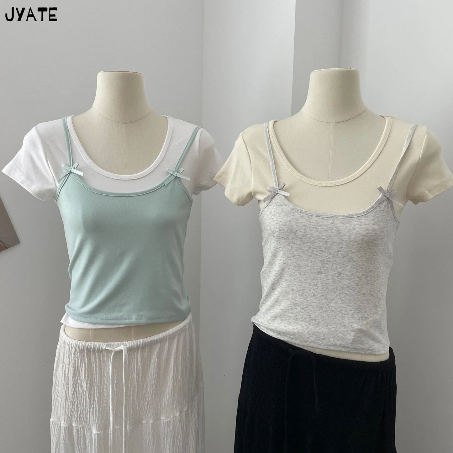 Simple Solid Bow U-neck Tank Tops Women Summer New Cotton Soft Slim Preppy Style Cropped Vests Vintage Basic Sweet Camisole Y2K