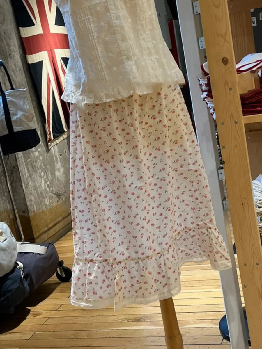 Red Floral High Waist A-line Skirt Women Summer Elegant Streetwear Casual Preppy Style  Mini Skirts Sweet Cute Vintage Falas Y2K