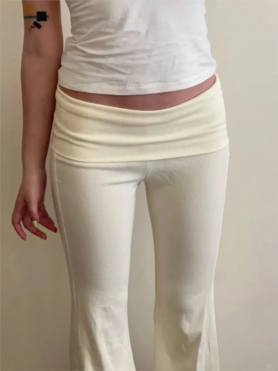 American Slim Knitted Yoga Pants Women Summer New Sexy Casual Elastic High Waist Flare Pant Sweet Streetwear Straight Trousers