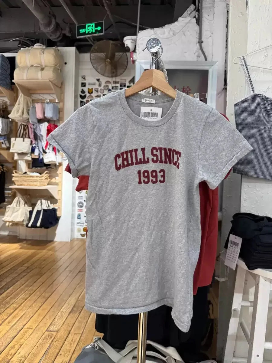 Letter 1993 Print Slim T-shirts Woman New Preppy Style Cotton Round Neck Short Sleeve Tee Tops Sweet Simple Fashion Tshirt Y2K