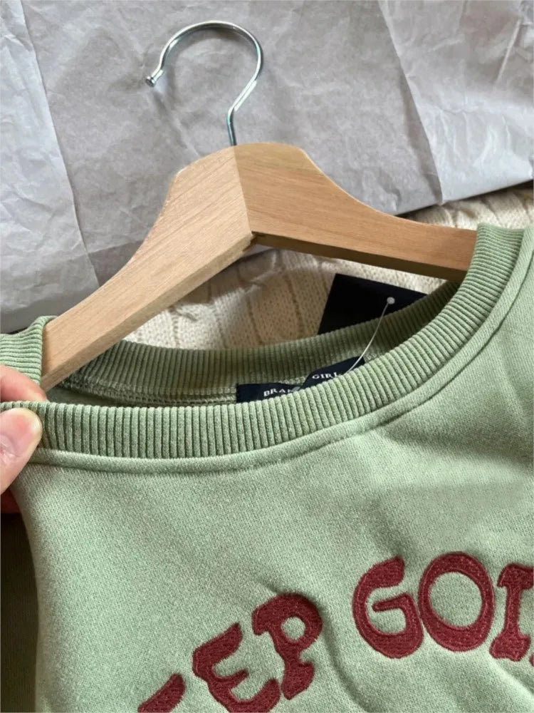 Y2K Mushroom Girl Embroidery Woman's Sweatshirt O-neck Long Sleeve Cotton Fleece Sport Pullovers Autumn Sweet Cute Hoodie Tops