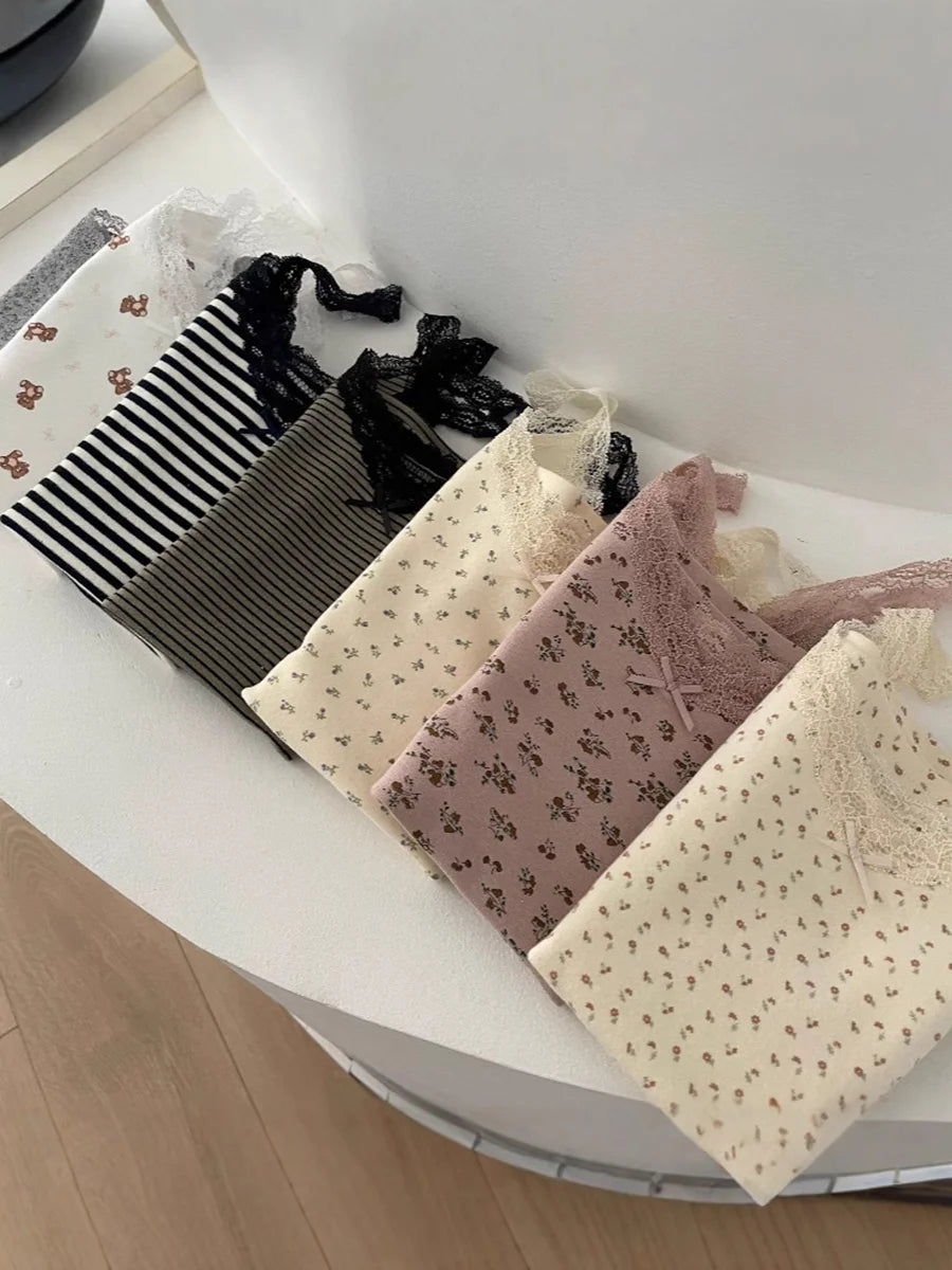 Floral Bow Lace Trim Crop Tops Women Summer Preppy Style Sleeveless Slim Cotton Tank Top Sweet Cute Vintage Camisole Clothes