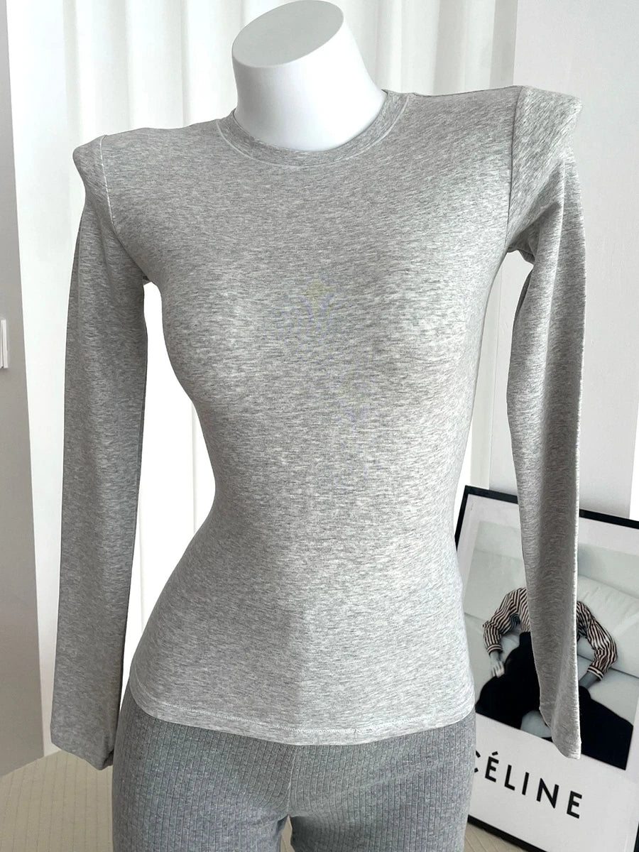 Solid Skinny Cotton T-shirt Pant Set Woman O-neck Long Sleeve Tee+Foldover Flare Yoga Pant Sport 2 Piece Sets Can mix and match