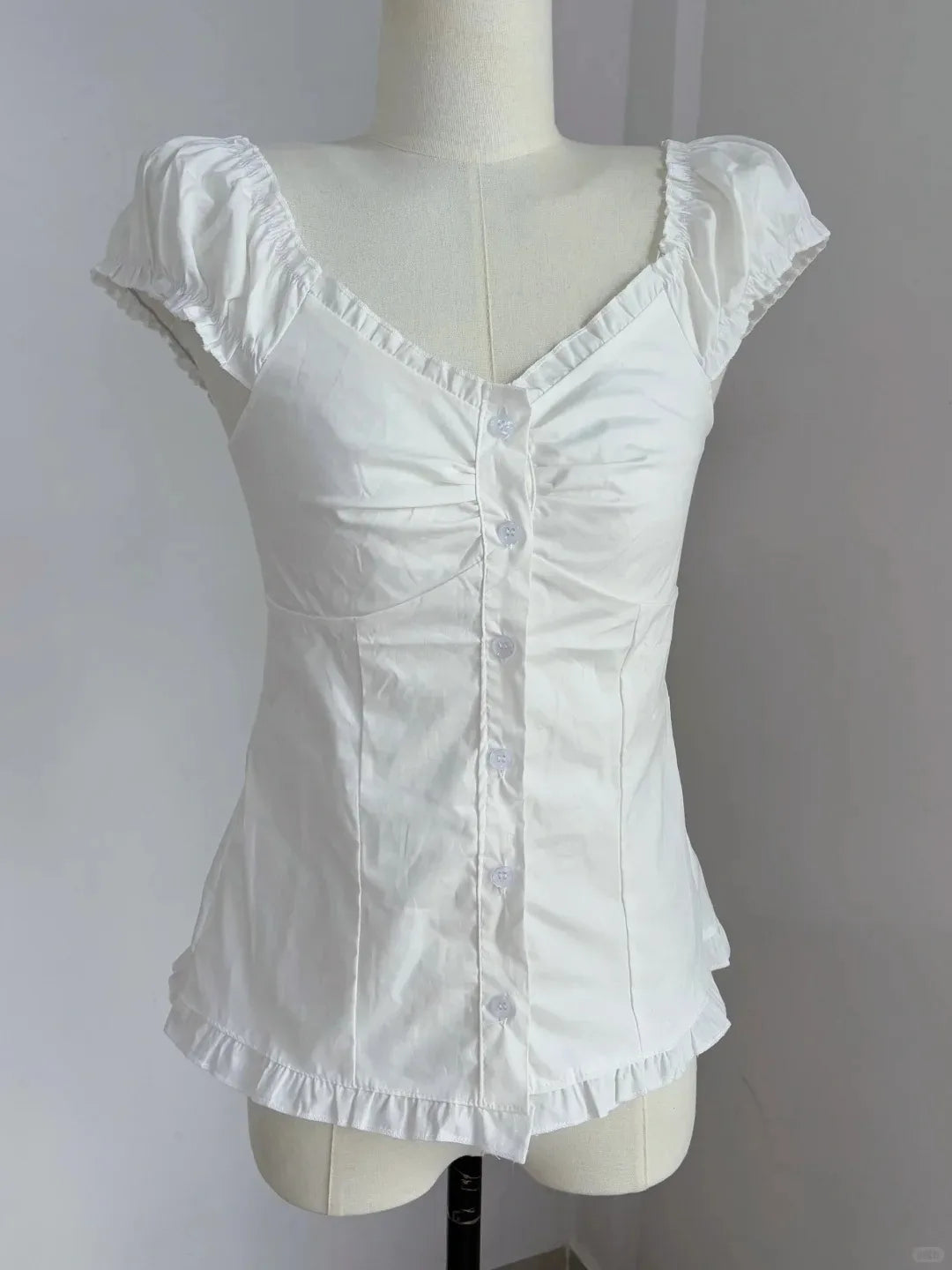 Navy Folds BUttons Blouse Top Women New Casual Single Breasted Ruffle Sleeveless Tank Tops Vest Vintage Sweet Preppy Style Camis