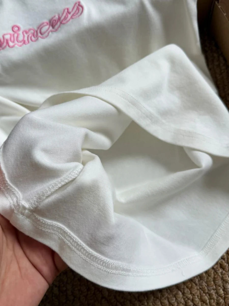 White Letter Embroidery Slim T-shirts Woman's Summer O-neck Short Sleeve Cotton Tee Shirts Female Casual Sweet All-match tshirt