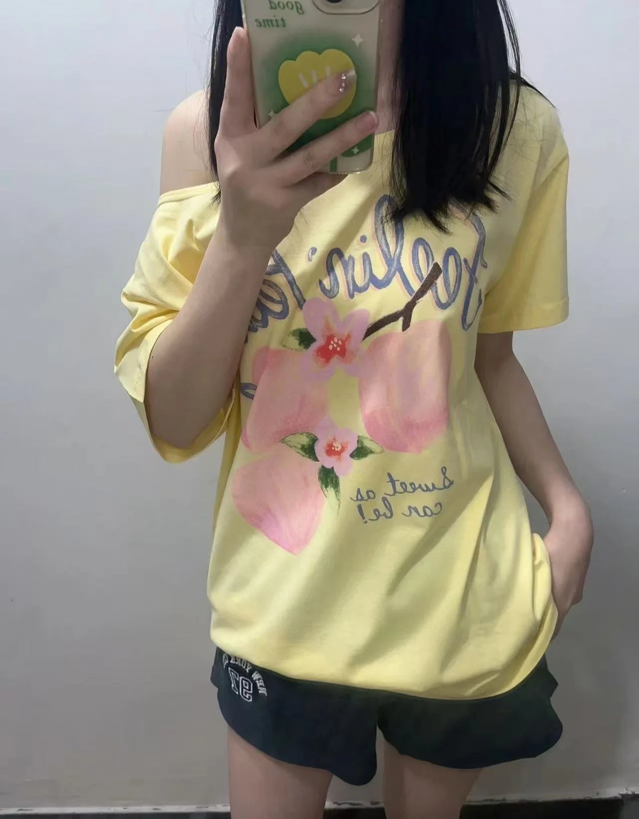 Strawberry Print Cotton T-shirts Women Summer Sexy Slash Neck Loose Short Sleeve Tees Female Sweet Streetwear Preppy Style Tops