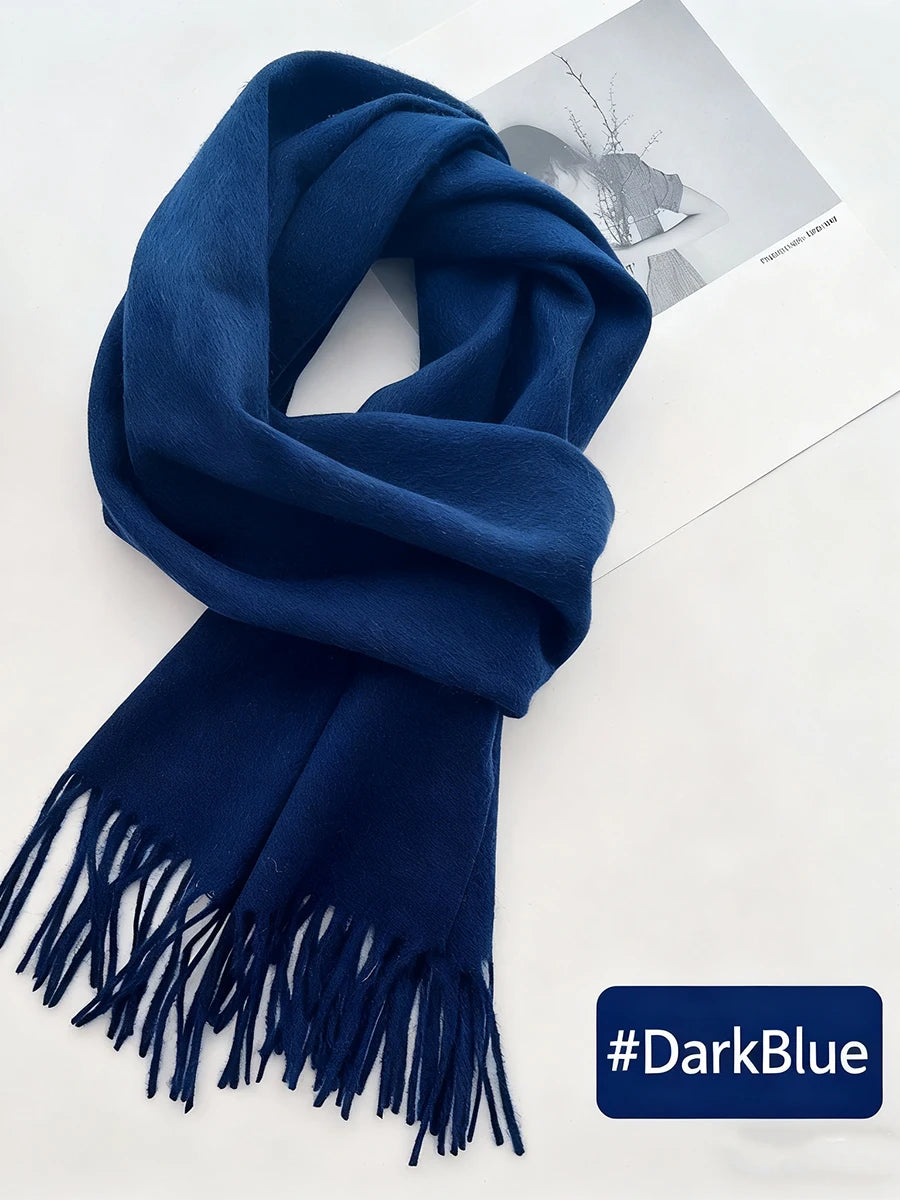New Solid Tassel Knitted Scarf Women Winter/fall Unisex Warm Wool Long Size Vintage Casual All-match Preppy Style Scarves Y2K