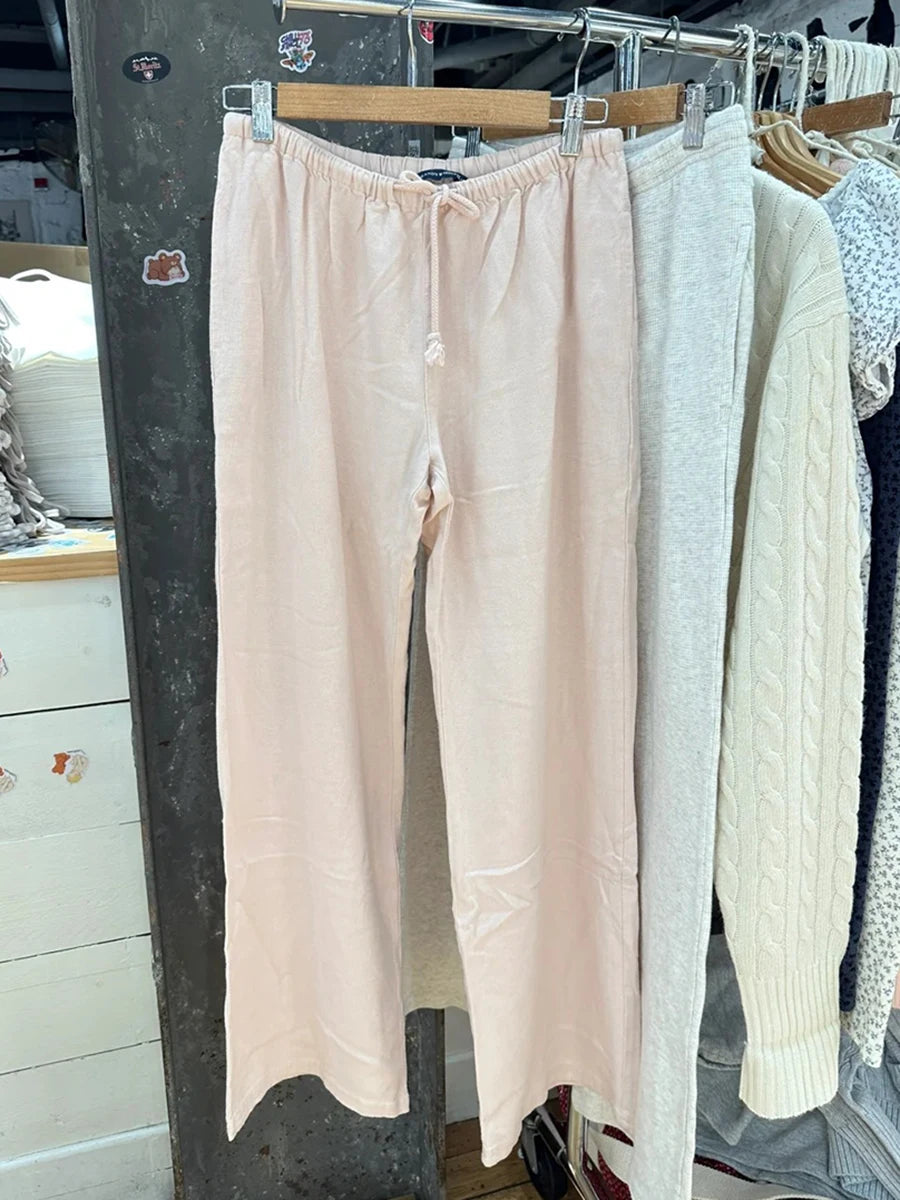 Retro Brown Drawstring Trousers Women Casual Cotton Soft High Waist  Straight Sweatpants Vintage Sweet Sport Long Pants Y2K New