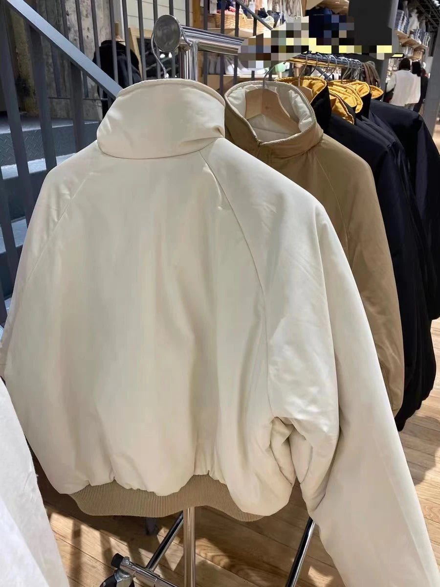Harajuku Double-sided Loose Jacket Women Stand Collar Solid Cotton Warm Casual Outerwear Female Street Vintage Chic Jackets Tops