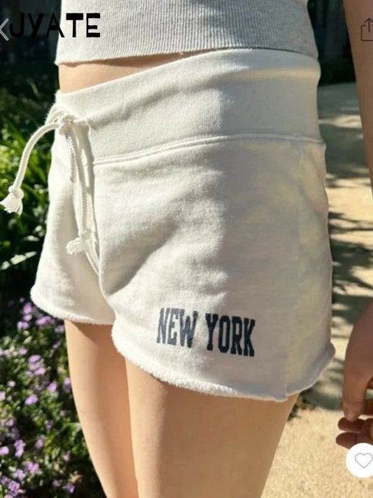 New York Embroidery Simple Short Pants Women Casual Loose Cotton Raw Hem Straight Shorts Vintage Chic Harajuku Sweatshorts Y2K