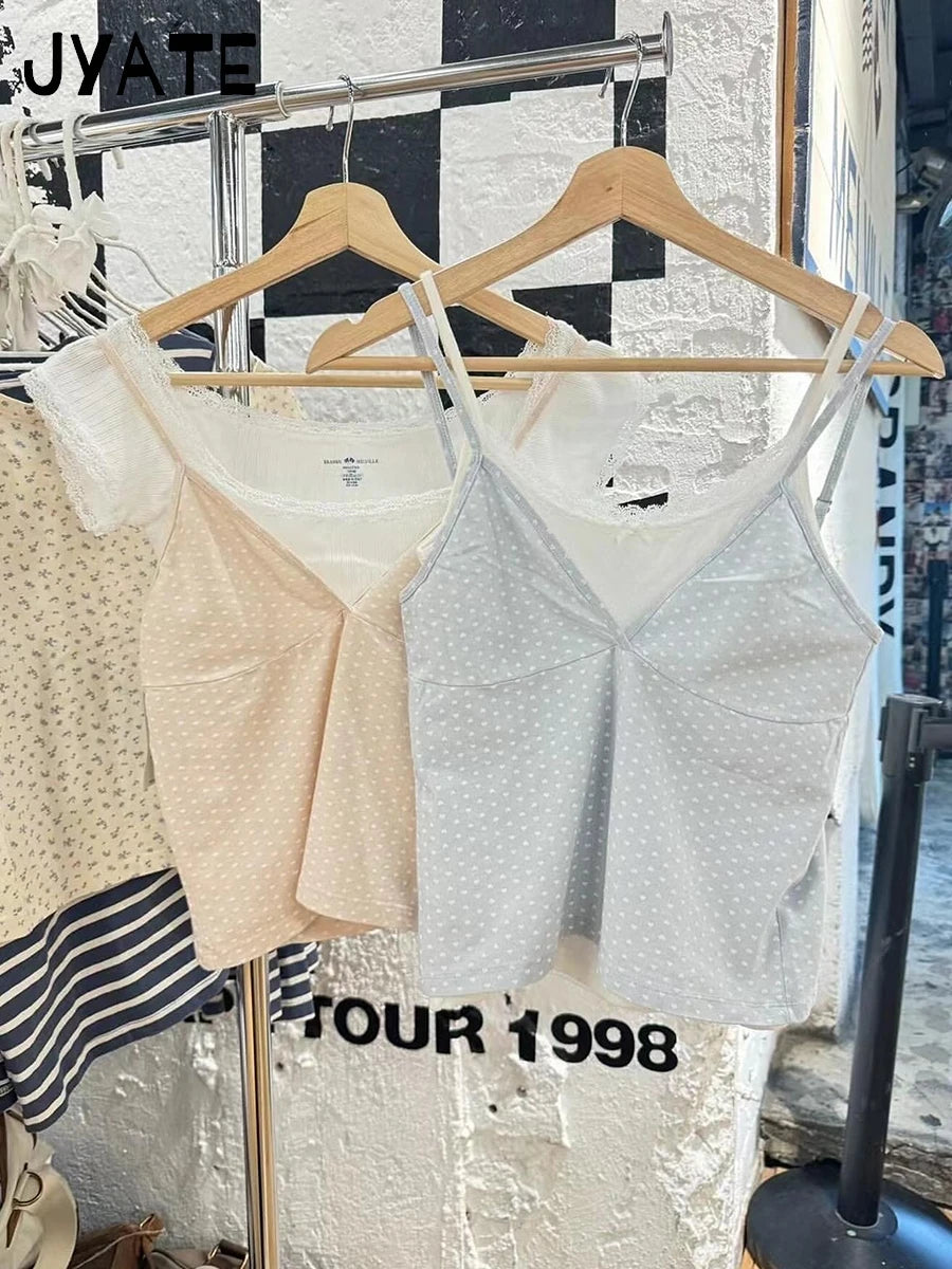 Sweet Blue V-neck Slim Tank Tops Women Summer New Cotton Sexy Heart Print Sleeveless Vests Preppy Streetwear Chic Camisole Y2K