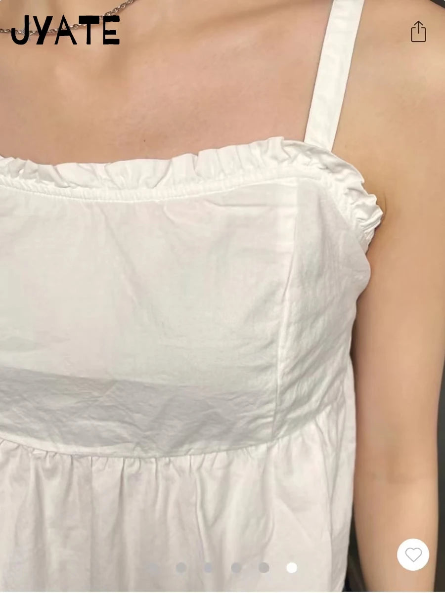 Sweet White Square Neck Camisole Women 2024 Summer New Streetwear Simple Ruffles Sleeveless Vests Cute Preppy Style Tank Top Y2K