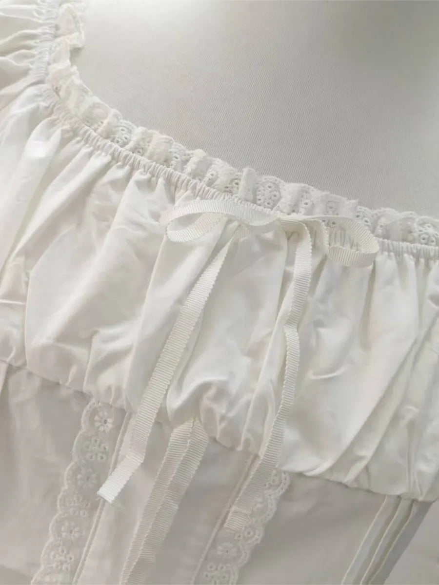 White Lace Trim Ruffles Short Sleeve Tees Women Summer Casual Streetwear Shirt Tops Sweet Chic Preppy Style Cropped T-shirts New