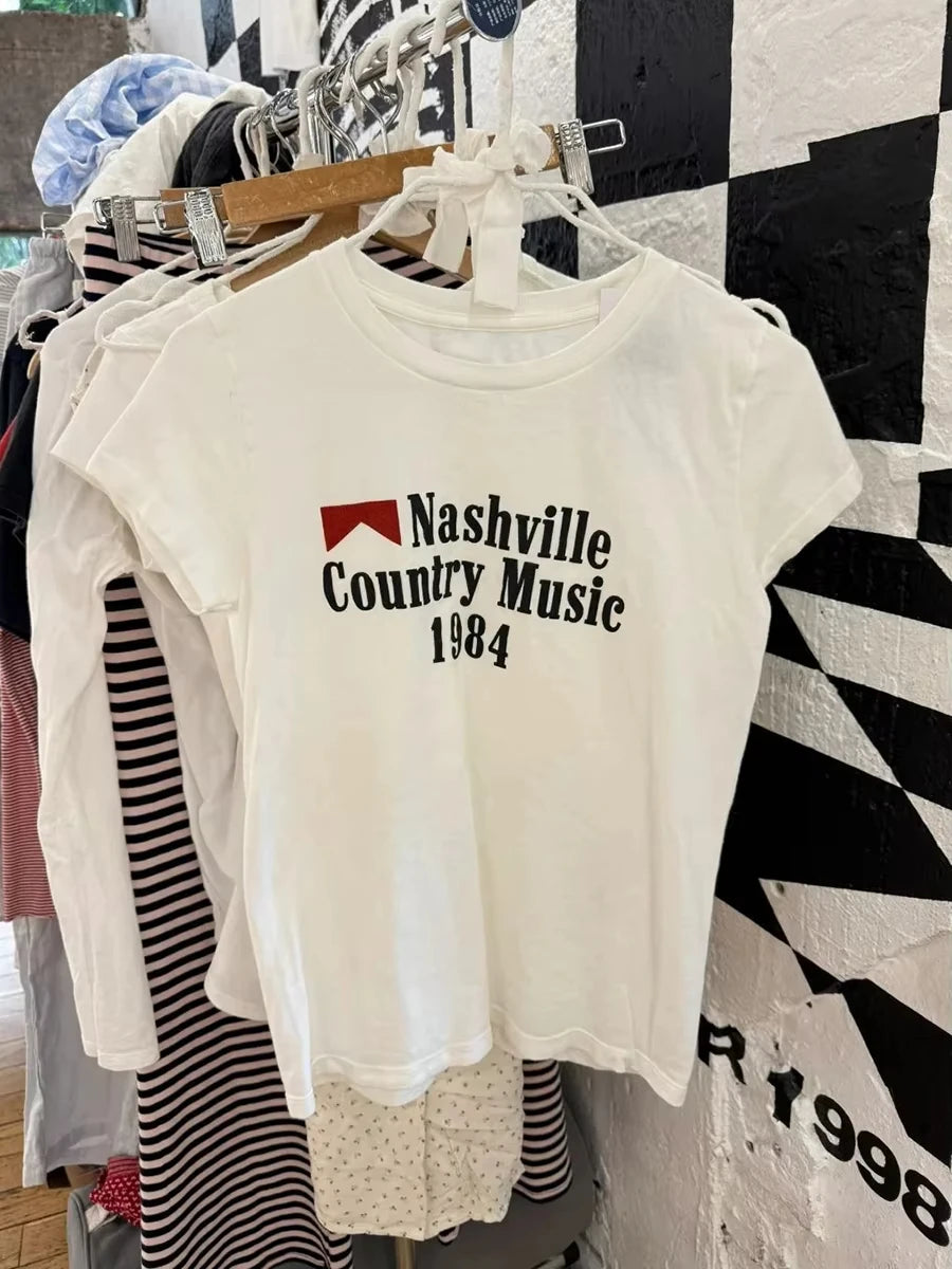 Letter Print T-shirt Women Summer Cotton Simple Round Neck Short Sleeve Tee Shirt Casual Vintage Streetwear Tshirts Y2K Tops New