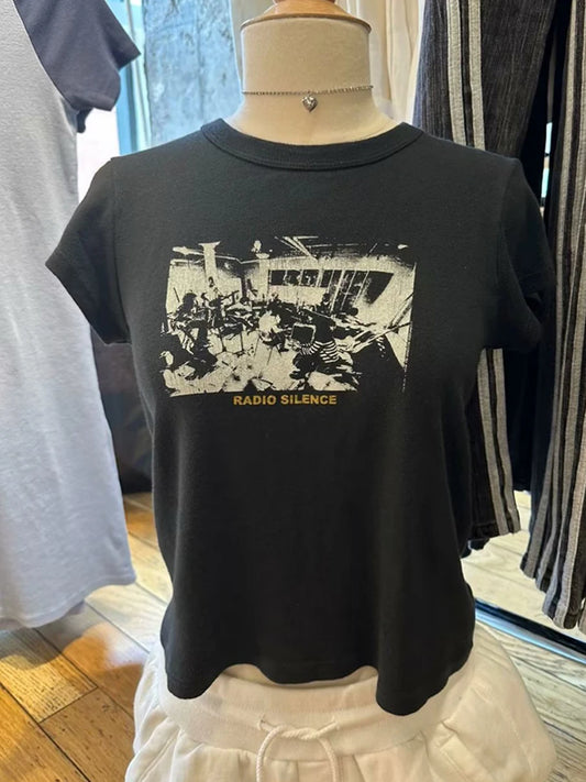 Black Rock Band Print T-shirts Women Summer O-neck Casual Cotton Short Sleeve Tees Female Streetwear Vintage Y2K Tops